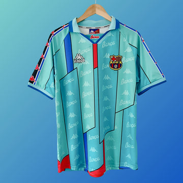 Barcelona_1995-97_Away.jpg BARCELONA 1996-1997 GREEN AWAY RETRO FOOTBALL SHIRT