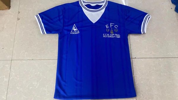 EVERTON 1985 E.C.W. CUP FINAL HOME RETRO FOOTBALL SHIRT