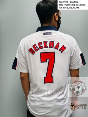 England Retro Jersey 1998 Home Shirt Name Number Set #7 BECKHAM
