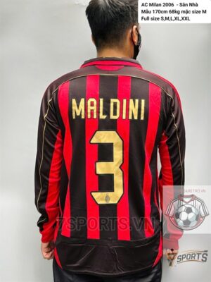 AC Milan Retro Jersey 2006 Long Sleeve Home Shirt Name Number Set #3 MALDINI