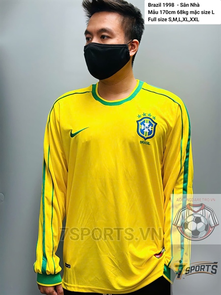 kiotviet_c1f7738a38f761fa0a76a5c3321dc8cd Brazil Retro Jersey 1998 Long Sleeve Home Shirt