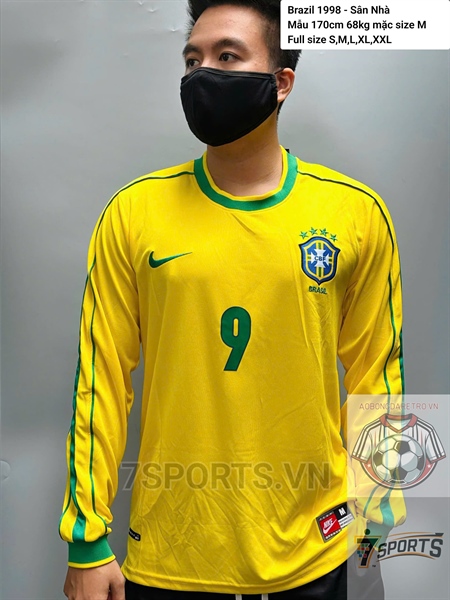 kiotviet_d0e58c62c4429b1be48d3d9caa3d8285 Brazil Retro Jersey 1998 Long Sleeve Home Shirt Name Number Set #9 RONALDO