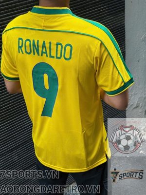 Brazil Retro Soccer Jersey 1998 - Home Shirt Name Number Set #9 RONALDO