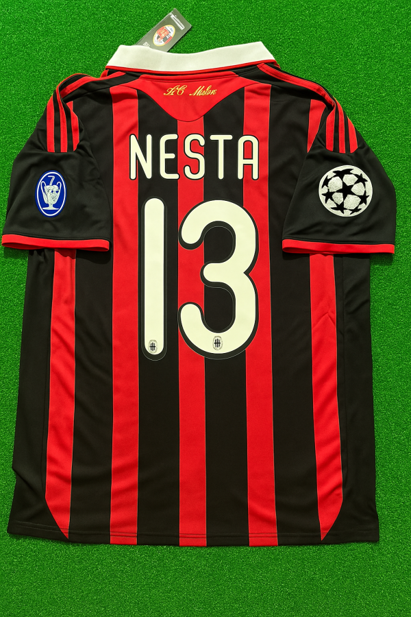 Alessandro Nesta Number #13 - AC Milan 2009 2010 Red Black Kit Jersey Trikot Maillot Soccer Shirt