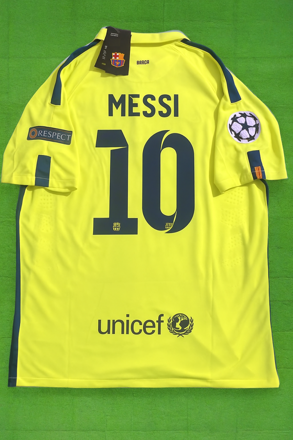 Lionel Messi Number #10 Barcelona 14/15 Retro Yellow Jersey Maillot Trikot Maglia Soccer Shirt