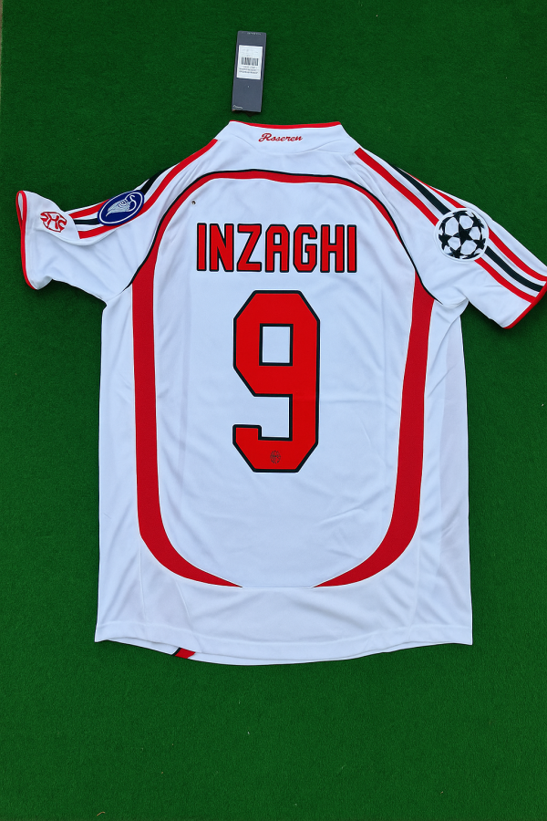 Filippo Inzaghi Number #9 Milan 2007 Final White Retro Soccer Jersey Trikot Soccer Shirt