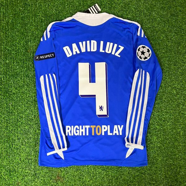 David Luiz Number #4 Chelsea Champhions League 2012 Munich Long Sleeve Final Retro Long Sleeve Jersey Soccer Shirt