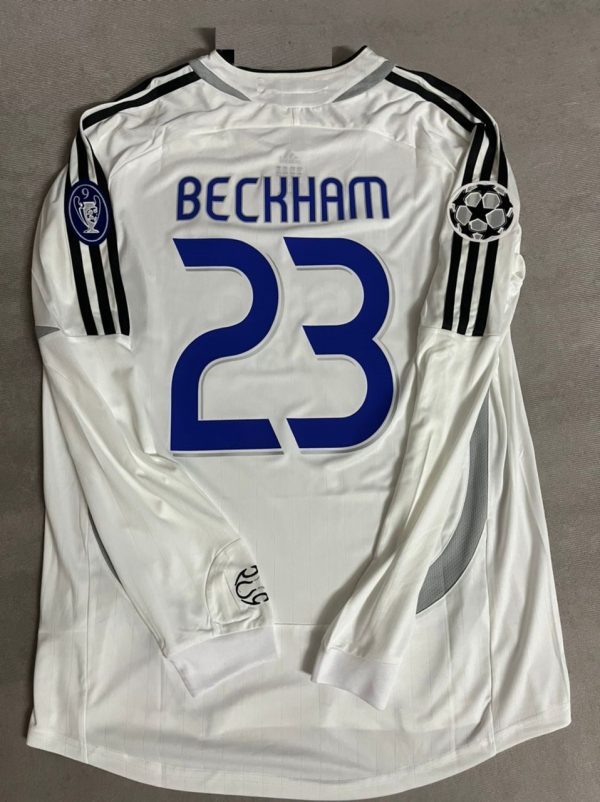 David Beckham Number #23 Real Madrid 2006-2007 Long Sleeve White Black Jersey Soccer Shirt