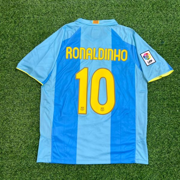 Ronaldinho Gaucho Number #10 Barcelona 2008 Away Blue Retro Jersey Kit Trikot Maillot Soccer Shirt