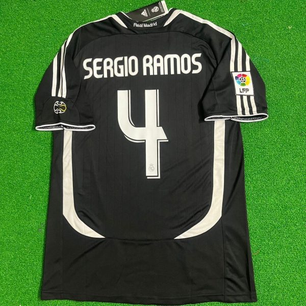 Sergio Ramos Number #4 Real Madrid 2007-2008 Black Long Sleeve Jersey Soccer Shirt