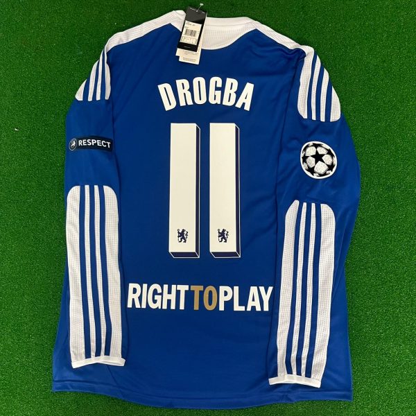 Didier Drogba Number #11 Chelsea Champhions League 2012 Munich Final Retro Long Sleeve Jersey