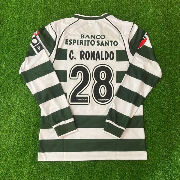 Cristiano Ronaldo Number #28 Sporting Lisbon 2001 2003 First Season Long Sleeve Retro Jersey