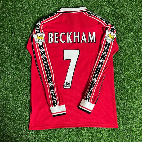David Beckham Number #7 - Manchester United 1999 Red Long Sleeve Kit Jersey Trikot Maillot