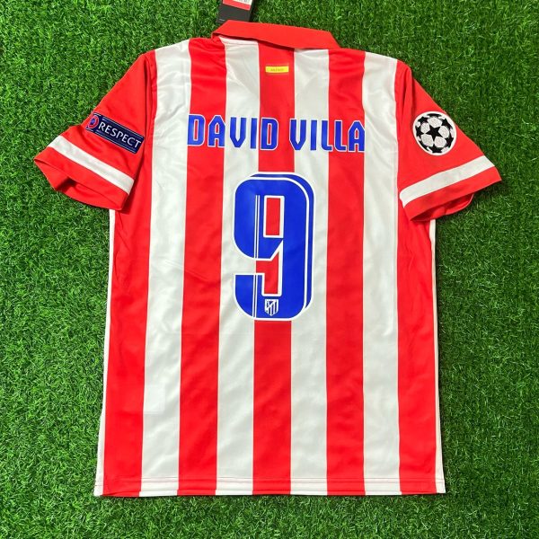 David Villa Number #9 Atlético Madrid Home 2013/14 Jersey Red and White Retro Kit Trikot Jersey Maillot Soccer Shirt
