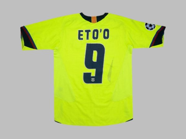 Samuel Eto`o Number #9 Barcelona 2005 2006 Green Yellow Retro Jersey Trikot Maillot Soccer Shirt