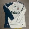 Steven Gerrard Number #8 Liverpool 2007 White Blue Long Sleeve Retro Jersey
