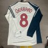 Steven Gerrard Number #8 Liverpool 2007 White Blue Long Sleeve Retro Jersey