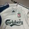 Steven Gerrard Number #8 Liverpool 2007 White Blue Long Sleeve Retro Jersey