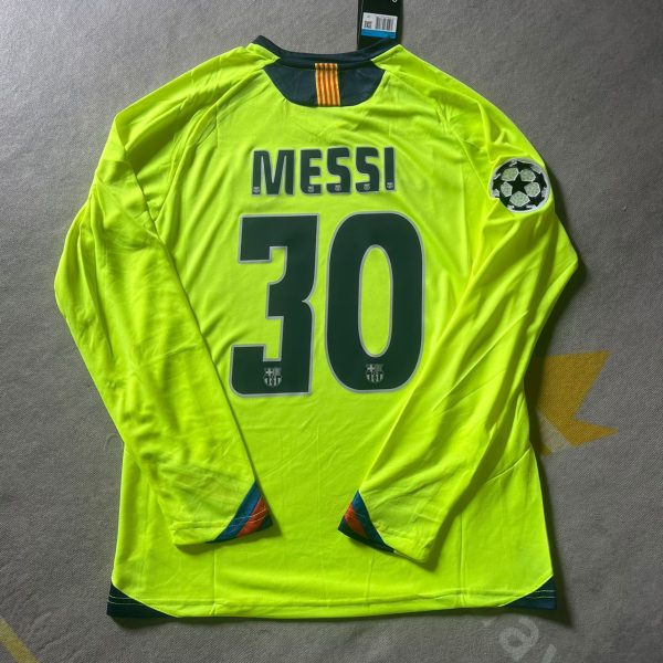 Lionel Messi Number #30 Barcelona 2005-06 Season Yellow Green Retro Long Sleeve Jersey