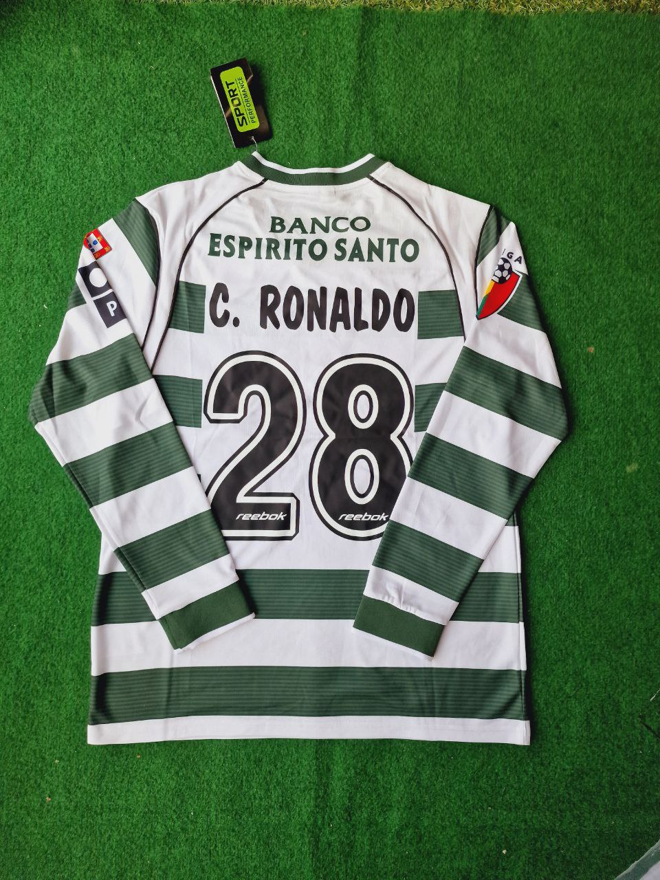 photo_1_2024-07-13_00-25-45 Cristiano Ronaldo Number #28 Sporting Lisbon 2001 2003 First Season Long Sleeve Retro Jersey
