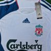 Steven Gerrard Number #8 Liverpool 2007 White Blue Long Sleeve Retro Jersey