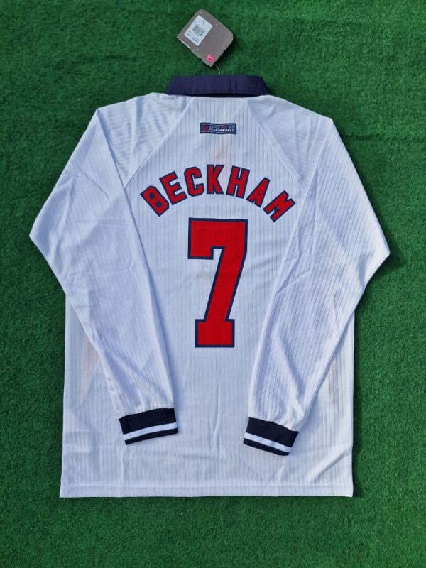 David Beckham Number #7 England 1998 World Cup Long Sleeves Retro Jersey