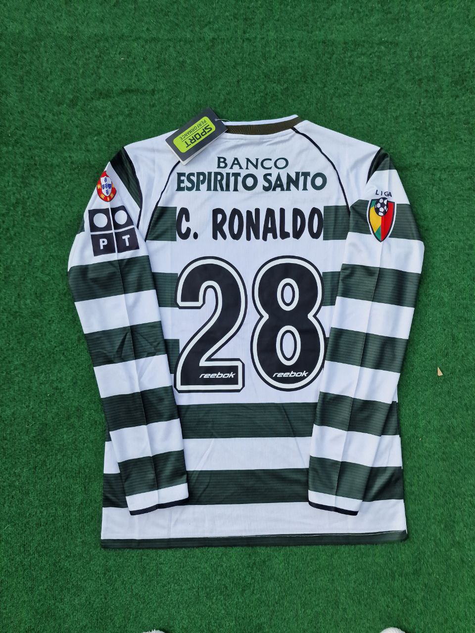 photo_2023-11-07_22-04-53 Cristiano Ronaldo Number #28 Sporting Lisbon 2001 2003 First Season Long Sleeve Retro Jersey