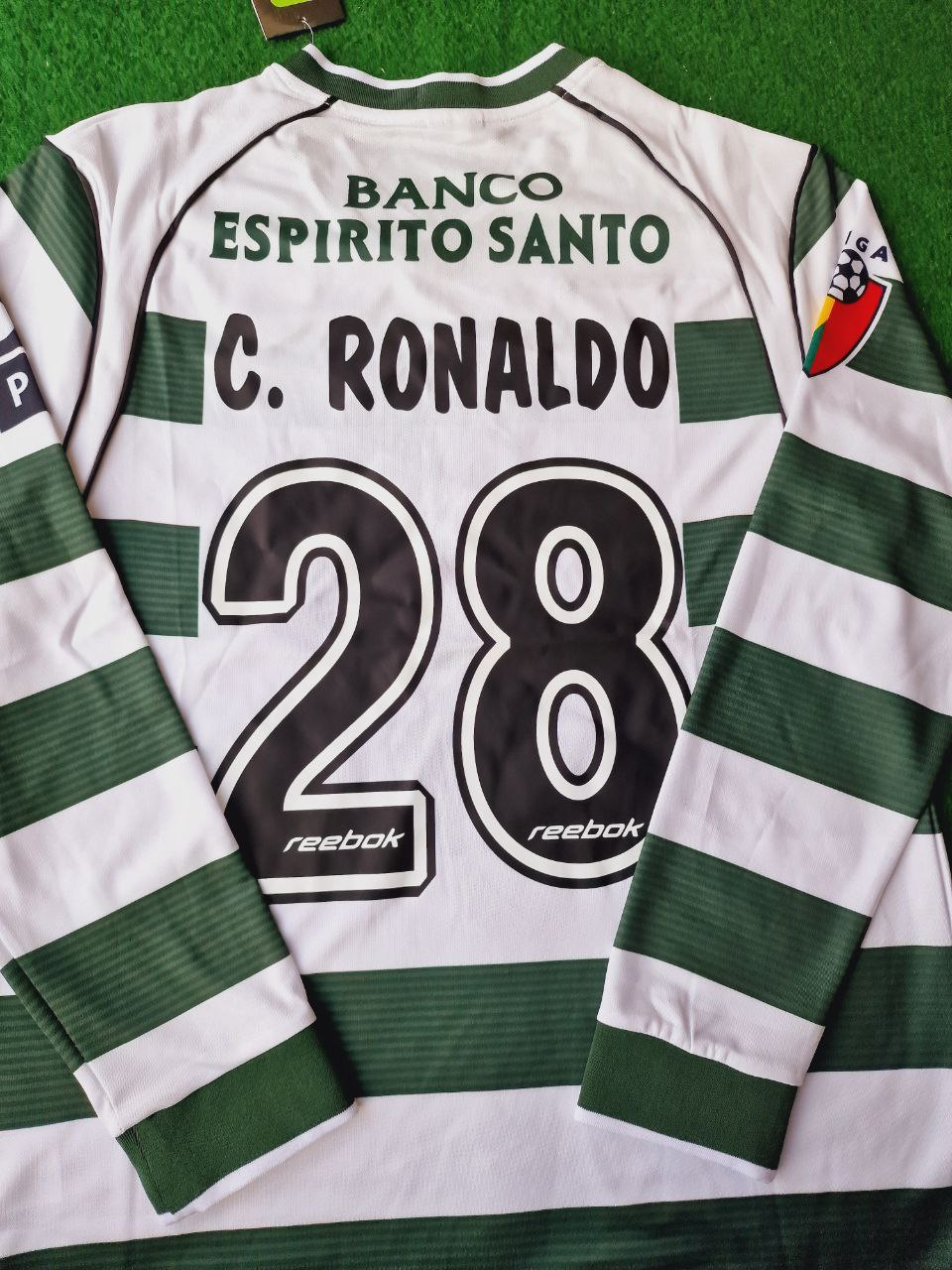 photo_2_2024-07-13_00-25-45 Cristiano Ronaldo Number #28 Sporting Lisbon 2001 2003 First Season Long Sleeve Retro Jersey