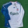 Steven Gerrard Number #8 Liverpool 2007 White Blue Long Sleeve Retro Jersey