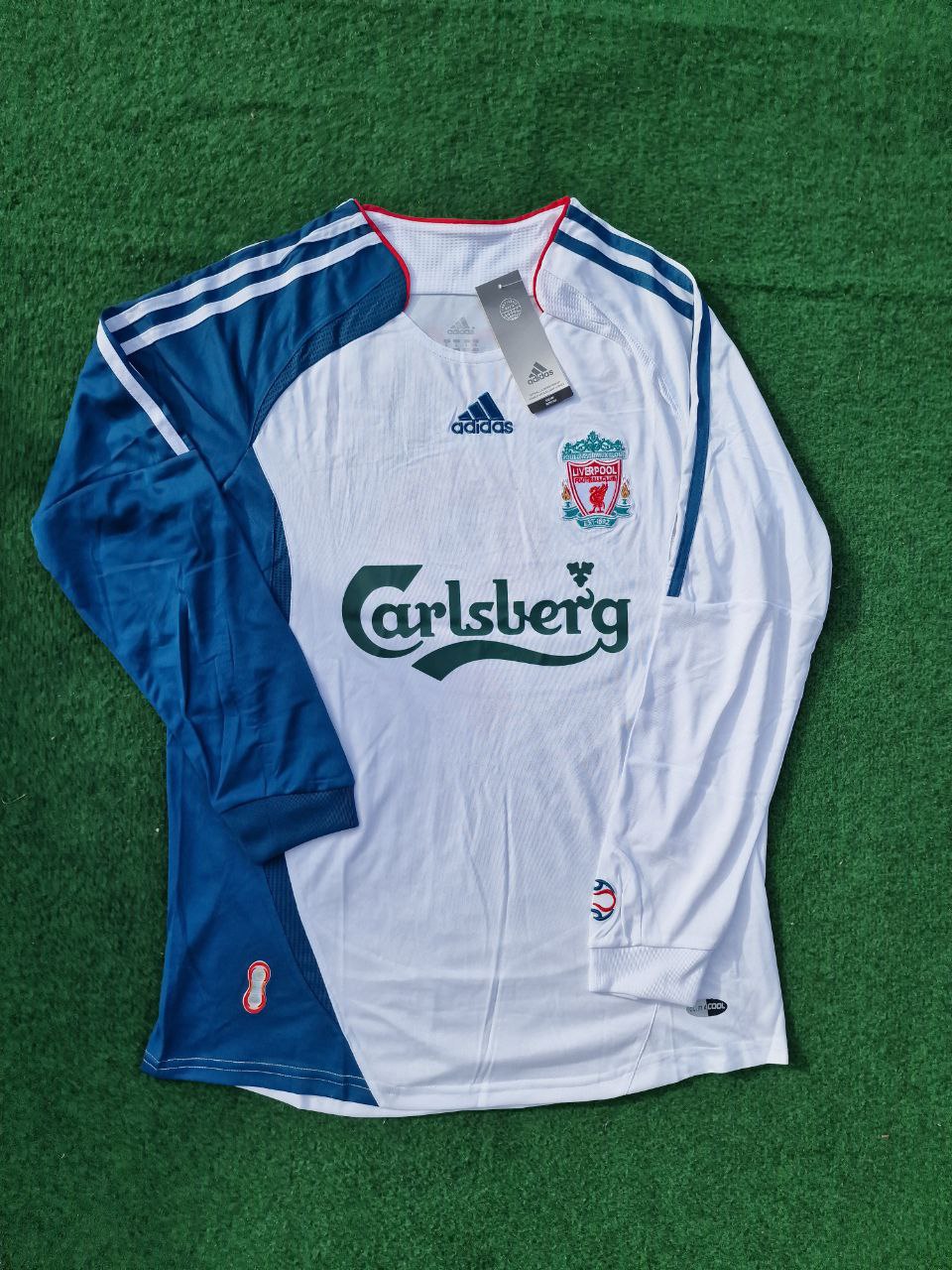 photo_2_2024-08-21_00-27-45 Fernando Torres Number #9 Liverpool 2007 White Blue Long Sleeve Retro Jersey Trikot Maglia