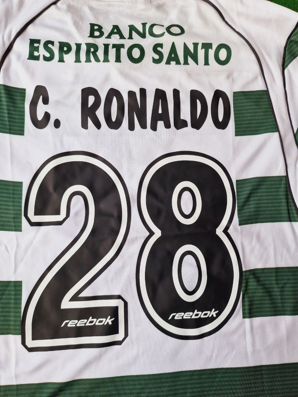 photo_4_2024-07-13_00-25-45 Cristiano Ronaldo Number #28 Sporting Lisbon 2001 2003 First Season Long Sleeve Retro Jersey
