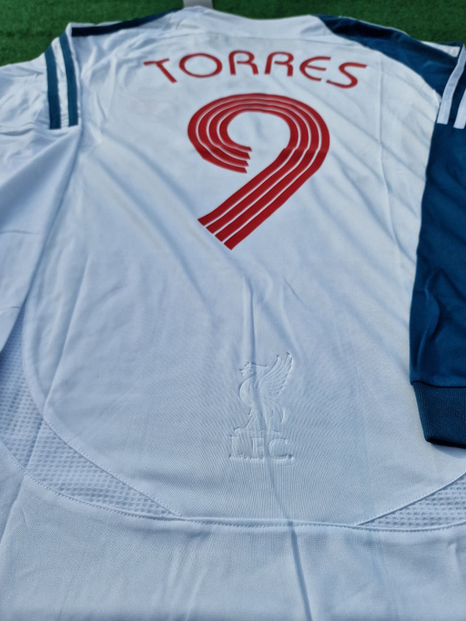 photo_4_2024-08-21_00-27-45 Fernando Torres Number #9 Liverpool 2007 White Blue Long Sleeve Retro Jersey Trikot Maglia
