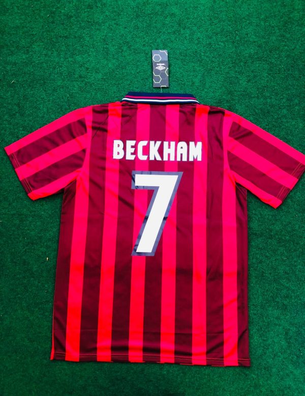 David Beckham Number #7 England Red Retro Football Jersey