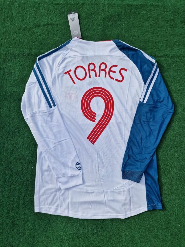 Fernando Torres Number #9 Liverpool 2007 White Blue Long Sleeve Retro Jersey Trikot Maglia