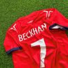 David Beckham Number #7 England Red And White Retro Jersey David Beckham Number #7 England Red And White Retro Jersey