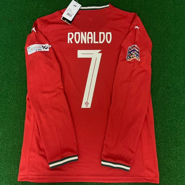Cristiano Ronaldo Number #7 Portugal UEFA Nations League Winner Red LS Long Sleeve Jersey Trikot Maillot Soccer Shirt