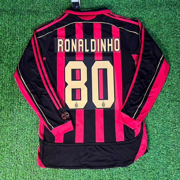 Ronaldinho Number #80 Milan 2006 2007 Retro Long Sleeve Jersey Maillot Trikot Maglia Soccer Shirt