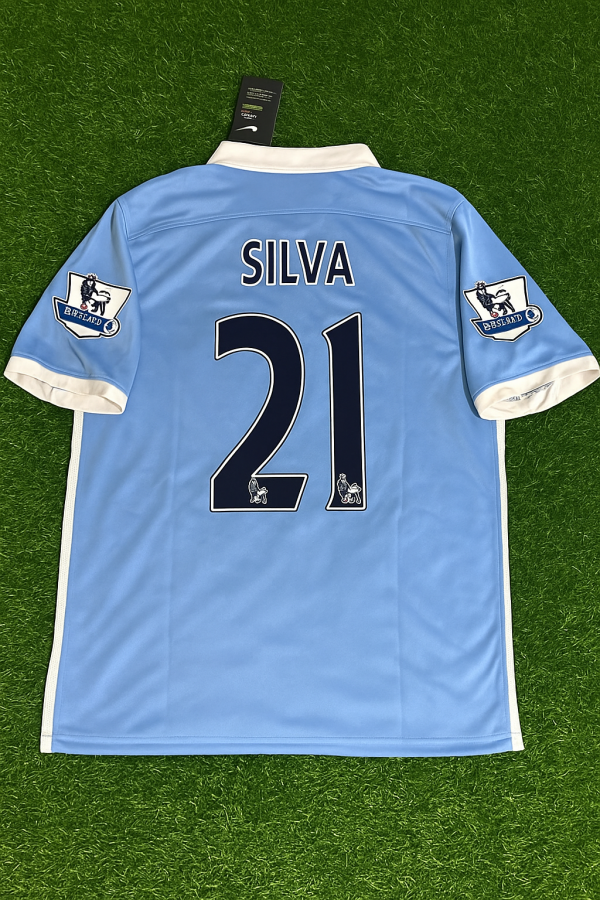 David Silva Number Number #21 Manchester City 2015/16 Home Kit Blue Retro Jersey Trikot Jersey Maillot Soccer Shirt