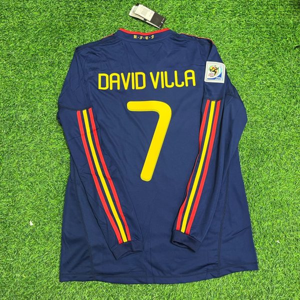 David Villa Number #7 - Spain Away 2010 World Cup Final Long Sleeves Retro Jersey Trikot