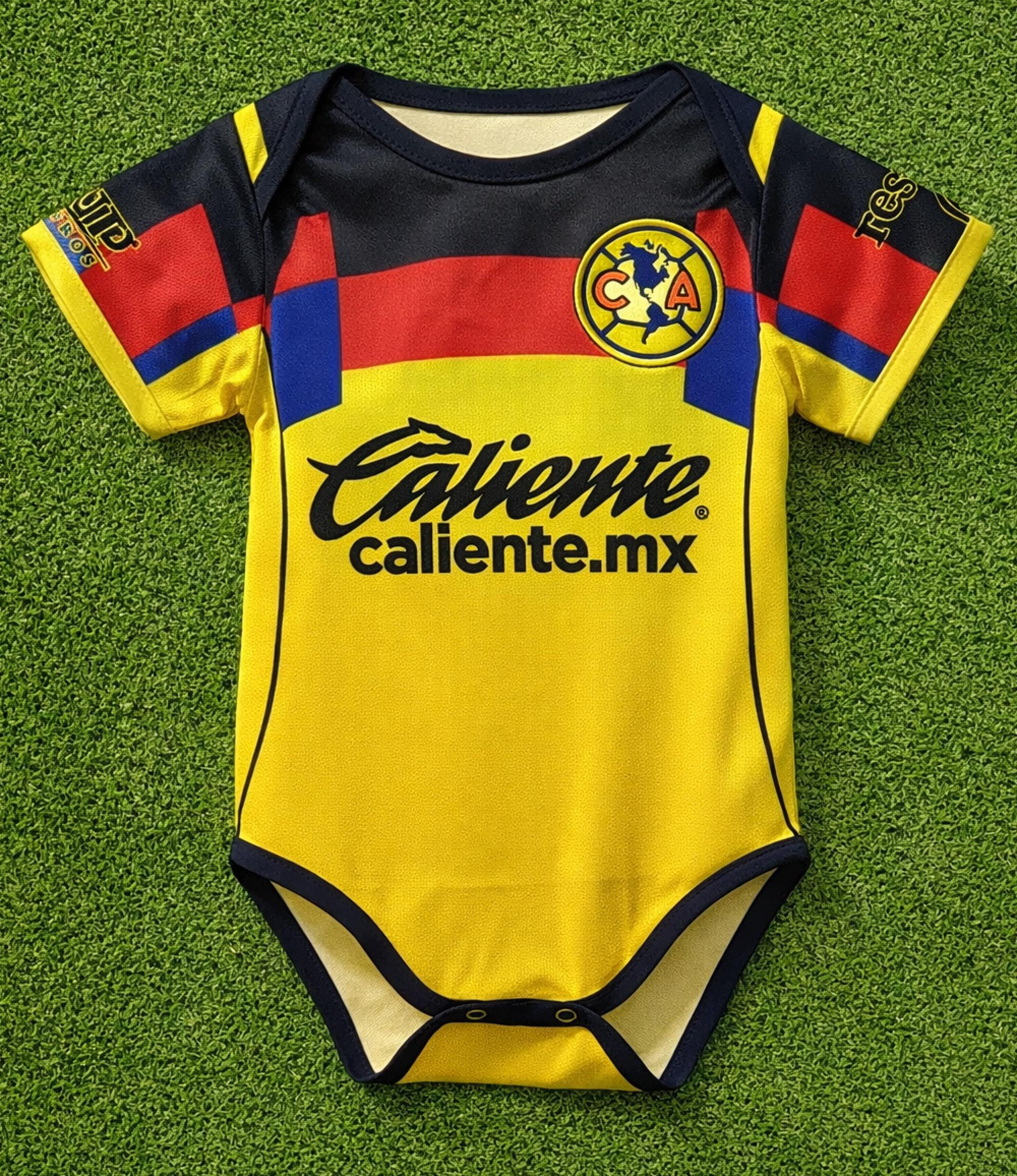 il_fullxfull.7628127512_mevo Club América Baby Soccer Bodysuit | Yellow Color Jersey Romper