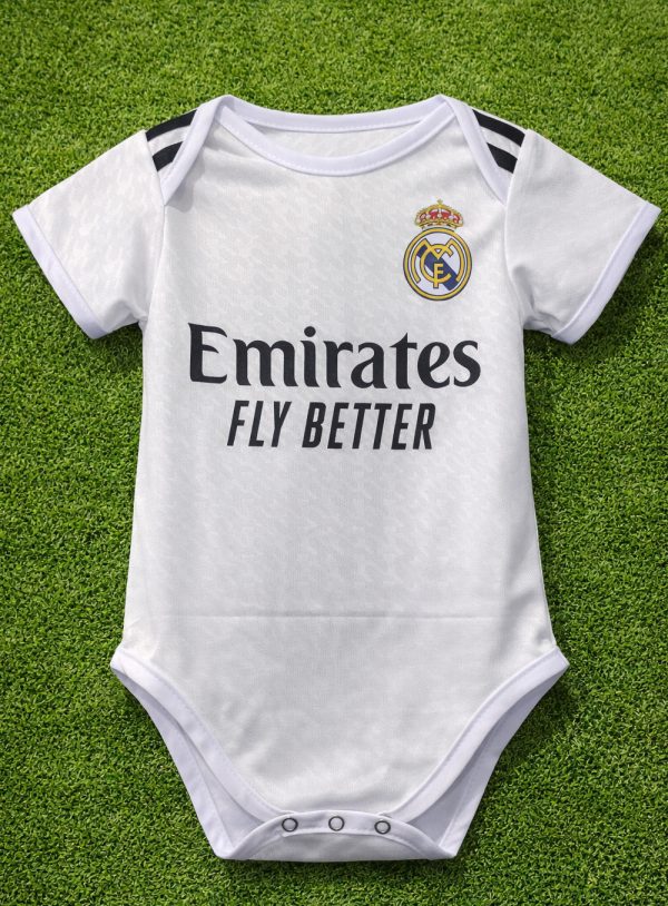 Real Madrid Home Baby Bodysuit | Infant Soccer Romper | White Jersey for Newborn