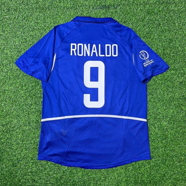 Ronaldo Nazario Number #9 Brazil 2002 World Cup Blue Retro Football Jersey Trikot