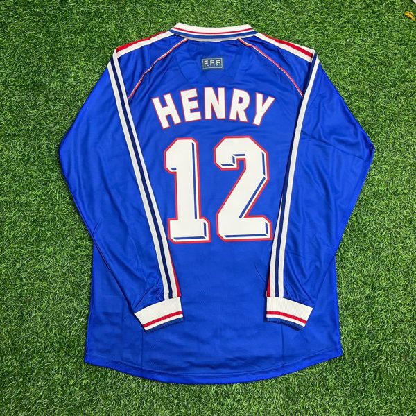 Thierry Henry Number #12 France 1998 World Cup Retro Long Sleeve Football Jersey Maillot Trikot Soccer Shirt