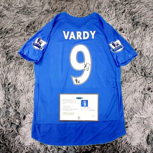 Jamie Vardy SIGNED Leicester City 15/16 Winners Home Jersey/Shirt - COA - 2016 Retro