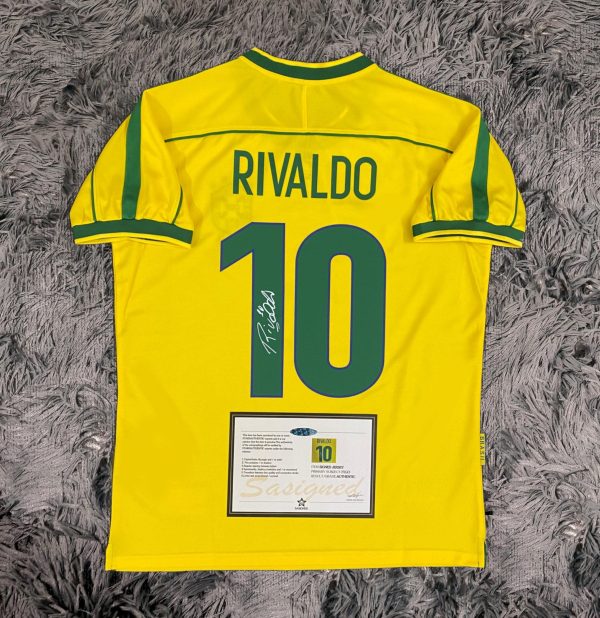 Rivaldo SIGNED Brazil 97/98 World Cup Home Jersey/Shirt - COA - Retro 1998