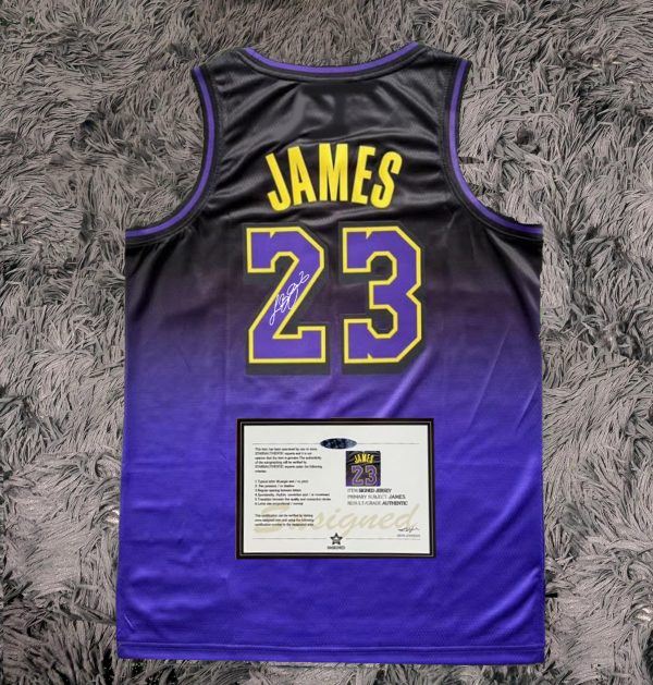 Lebron James SIGNED Signature LA Lakers City Purple Shirt/Jersey - COA 24/25