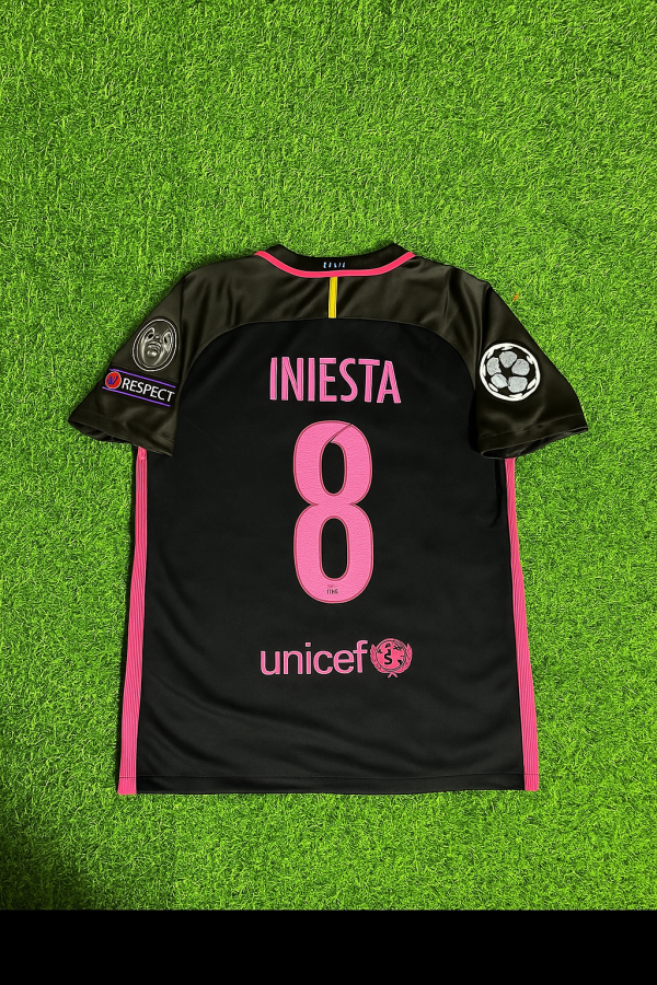 Andres Iniesta 2014/15 Retro Black Pink Jersey Maillot Trikot Maglia